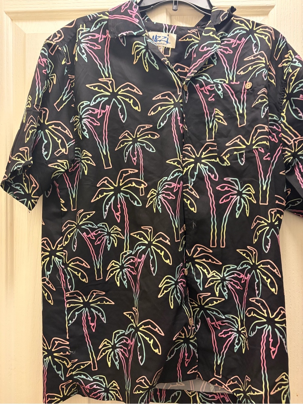 Men's uzzi Tropical Palm Print Short-Sleeve button down Shirt - Black